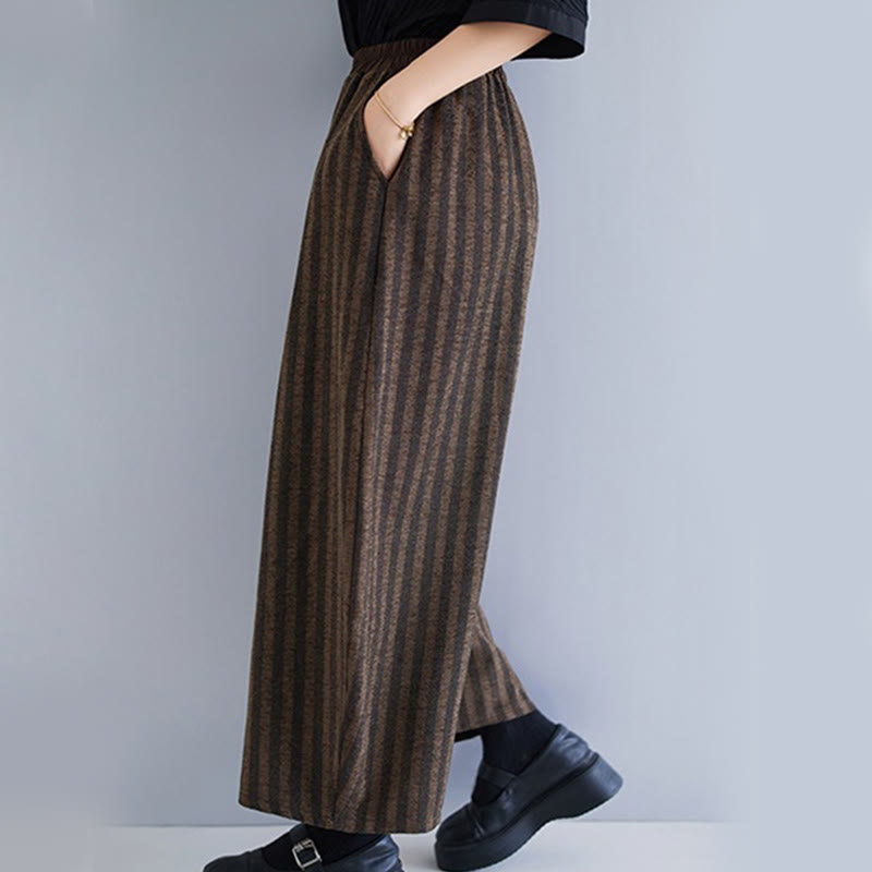 Buddha Stonesカジュアル 7-8丈 コーデュロイ ストライプ レディース ポリエステル ワイドレッグパンツ ポケット付き - image 20
