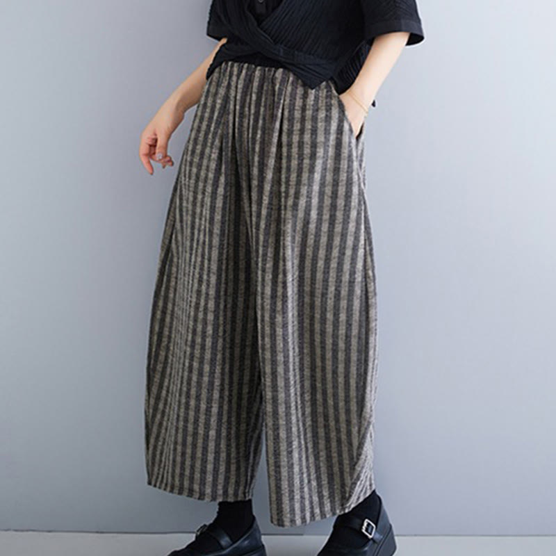 Buddha Stonesカジュアル 7-8丈 コーデュロイ ストライプ レディース ポリエステル ワイドレッグパンツ ポケット付き - image 11