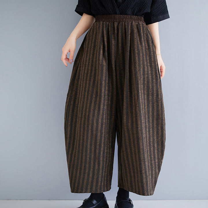 Buddha Stonesカジュアル 7-8丈 コーデュロイ ストライプ レディース ポリエステル ワイドレッグパンツ ポケット付き - image 19