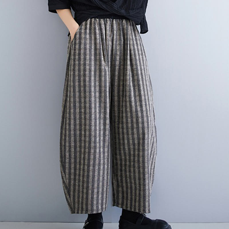Buddha Stonesカジュアル 7-8丈 コーデュロイ ストライプ レディース ポリエステル ワイドレッグパンツ ポケット付き - image 3