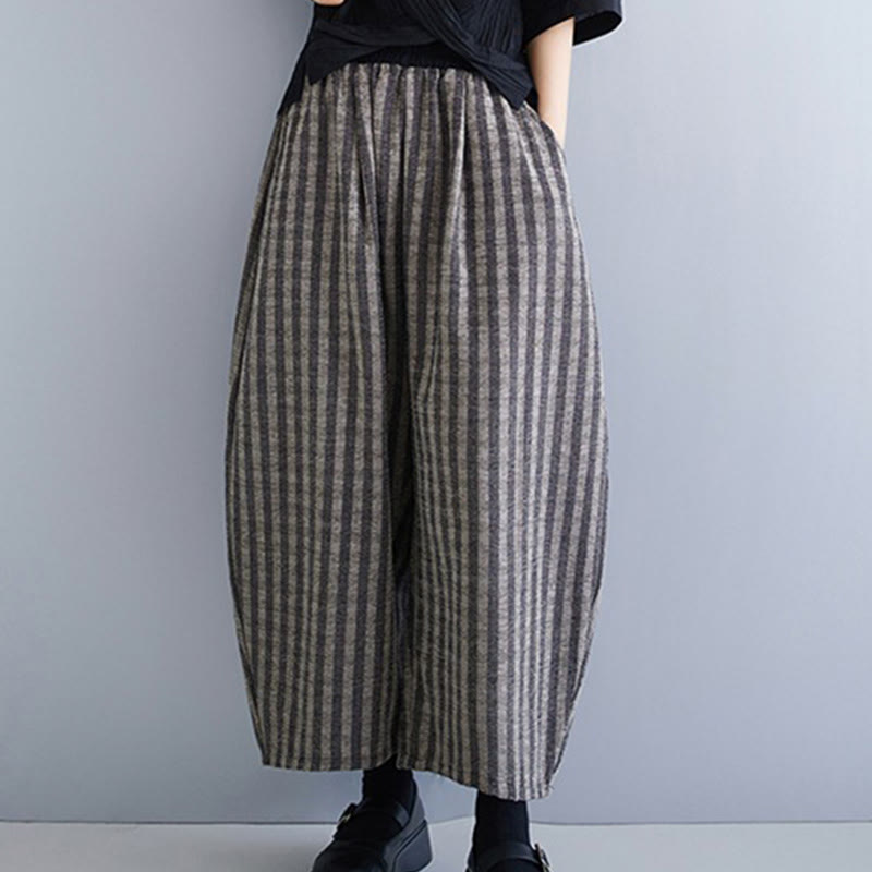 Buddha Stonesカジュアル 7-8丈 コーデュロイ ストライプ レディース ポリエステル ワイドレッグパンツ ポケット付き - image 4