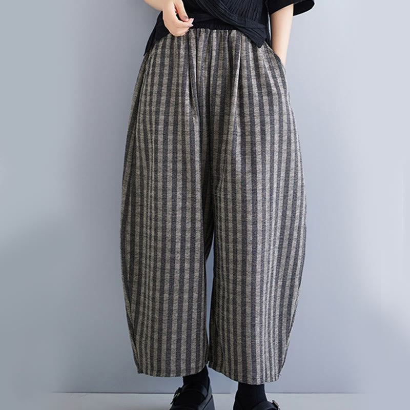 Buddha Stonesカジュアル 7-8丈 コーデュロイ ストライプ レディース ポリエステル ワイドレッグパンツ ポケット付き - image 5
