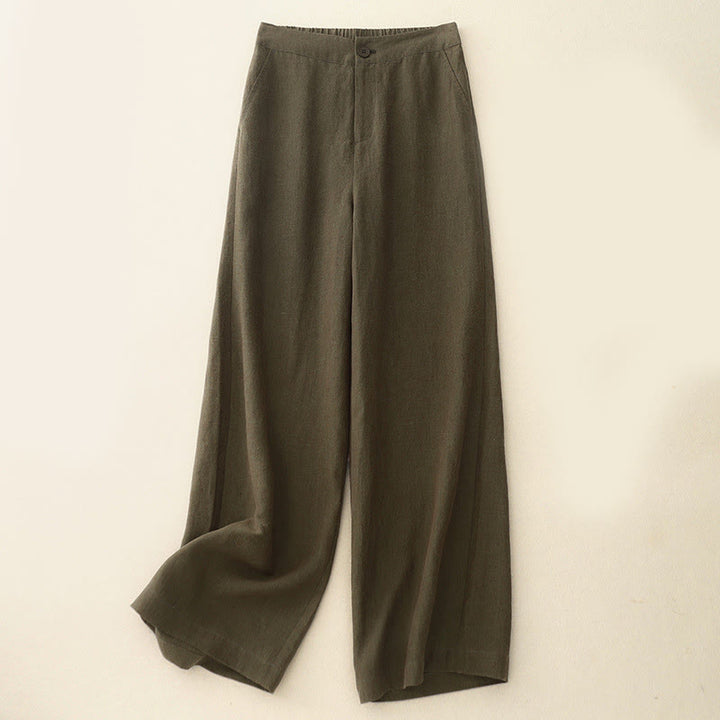 Buddha Stonesカジュアル 無地 レディース コットンリネン 伸縮性ウエスト ワイドレッグパンツ ポケット付き - オリーブ - US8-10，UK/AU12-14，EU40-42 (2XL) - image 1