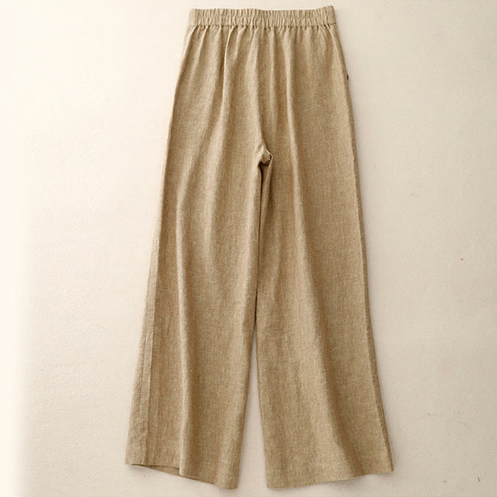 Buddha Stonesカジュアル 無地 レディース コットンリネン 伸縮性ウエスト ワイドレッグパンツ ポケット付き - image 6