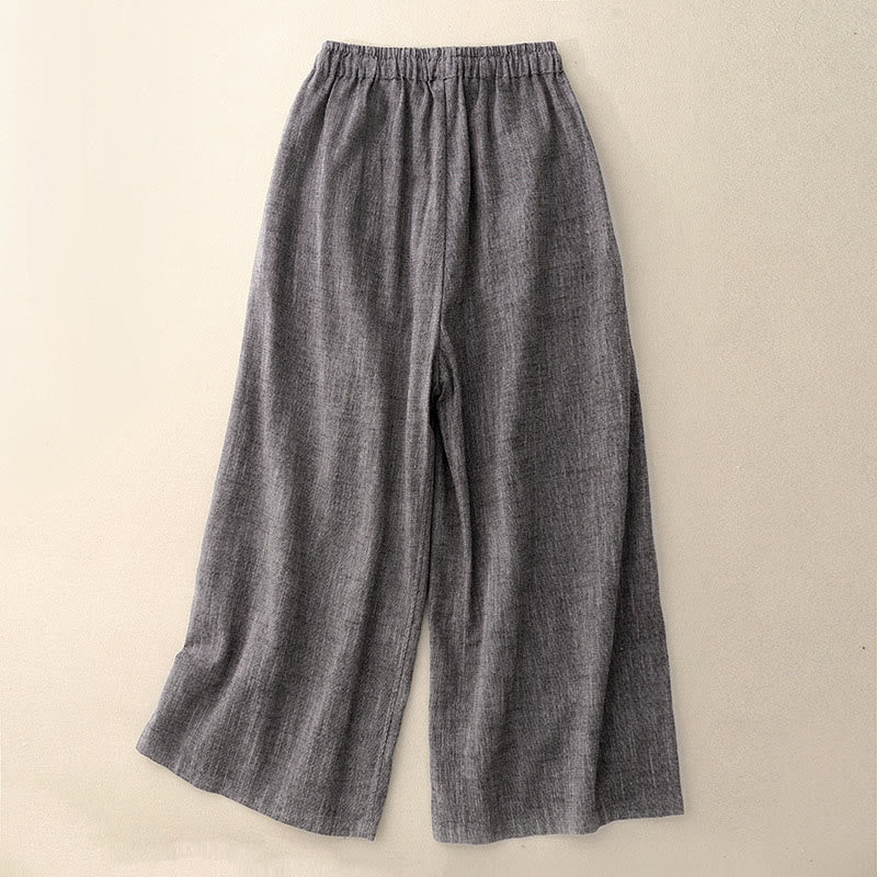 Buddha Stonesカジュアルテクスチャードファブリック レディース ポリエステル ワイドレッグパンツ ポケット付き - image 1
