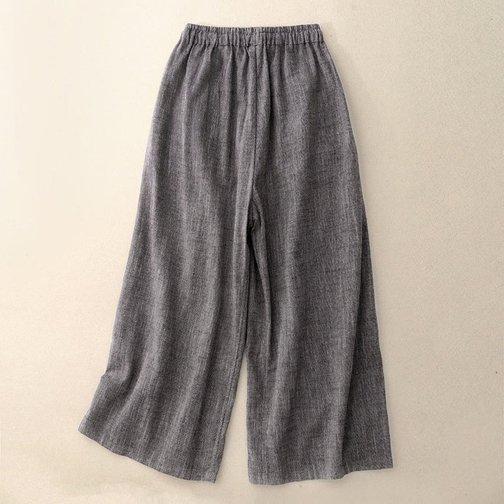 Buddha Stonesカジュアルテクスチャードファブリック レディース ポリエステル ワイドレッグパンツ ポケット付き - image 1