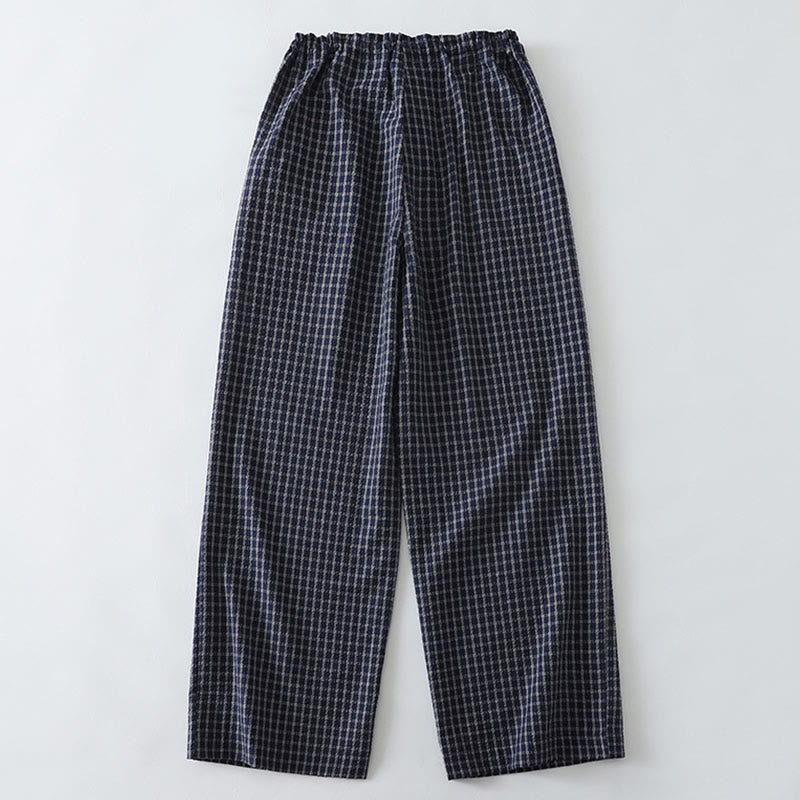Buddha Stonesカジュアル チェック柄 レディース コットン ワイドレッグパンツ ポケット付き - image 1