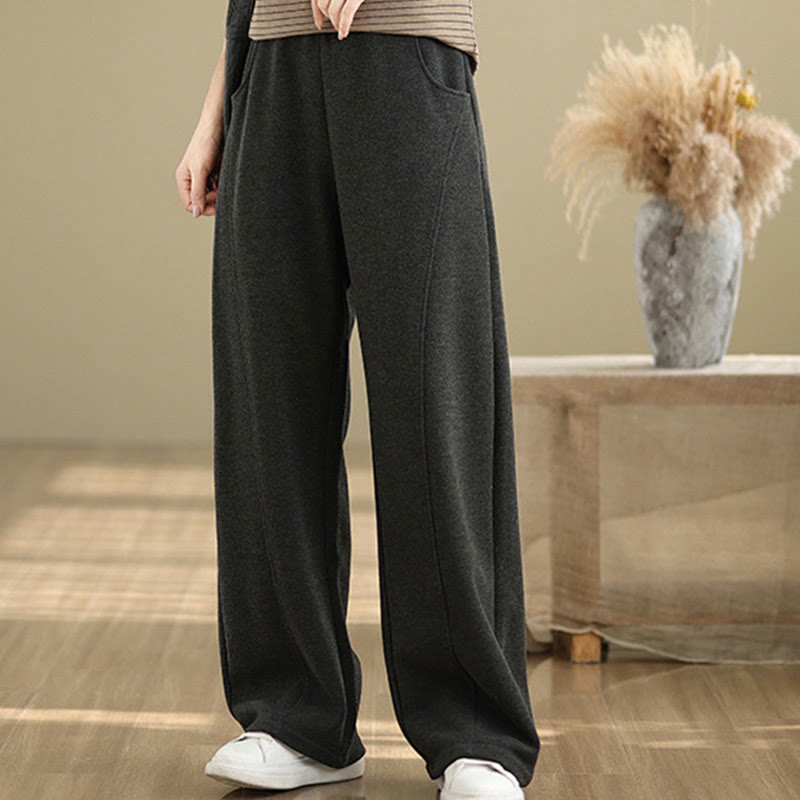 Buddha Stonesカジュアル 厚手 レディース ポリエステル ストレートレッグパンツ ポケット付き - image 1