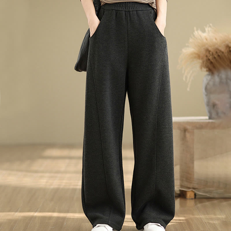 Buddha Stonesカジュアル 厚手 レディース ポリエステル ストレートレッグパンツ ポケット付き - 黒 - US8-10，UK/AU12-14，EU40-42 (2XL) - image 0