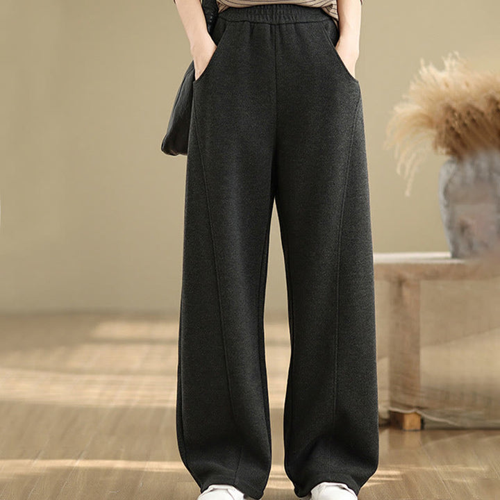 Buddha Stonesカジュアル 厚手 レディース ポリエステル ストレートレッグパンツ ポケット付き - 黒 - US8-10，UK/AU12-14，EU40-42 (2XL) - image 0