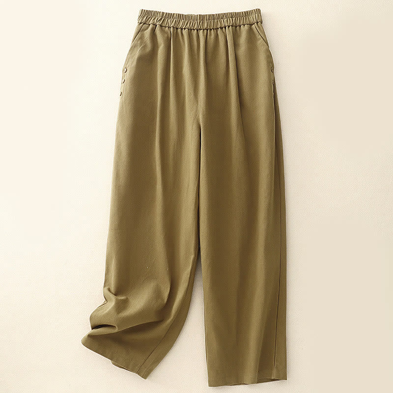 Buddha Stonesカジュアル スナップボタン レディース コットン ポリエステル パンツ ポケット付き - ゴールデンロッド - US8-10，UK/AU12-14，EU40-42 (2XL) - image 0