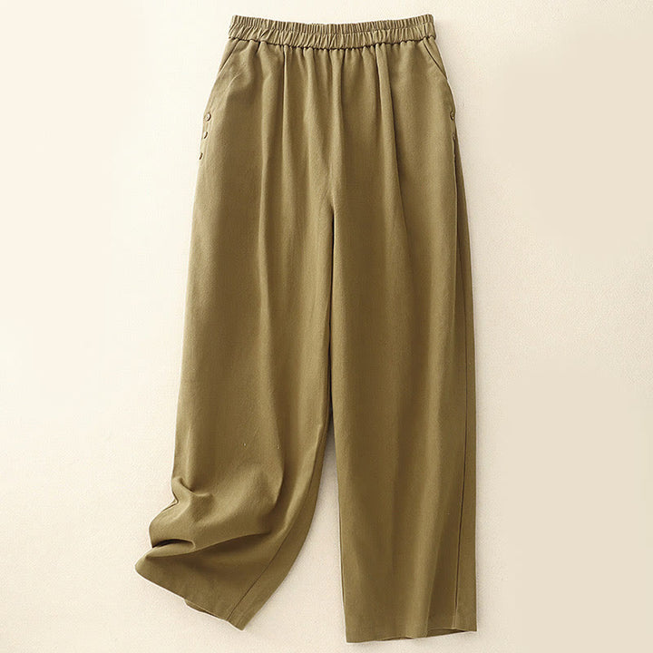 Buddha Stonesカジュアル スナップボタン レディース コットン ポリエステル パンツ ポケット付き - ゴールデンロッド - US8-10，UK/AU12-14，EU40-42 (2XL) - image 0
