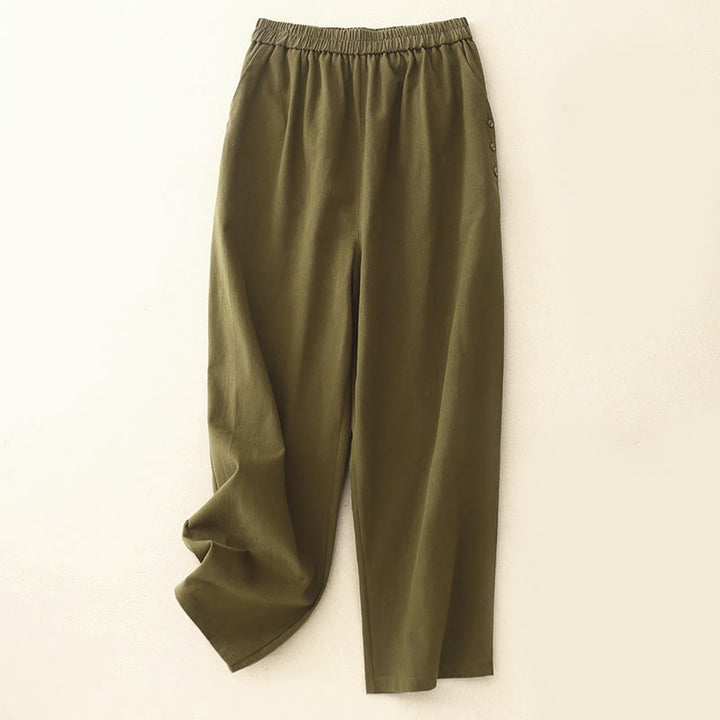 Buddha Stonesカジュアル スナップボタン レディース コットン ポリエステル パンツ ポケット付き - オリーブ - US8-10，UK/AU12-14，EU40-42 (2XL) - image 5