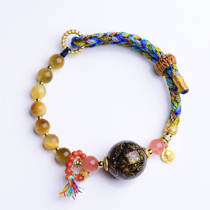 Buddha Stonesチベット漆ビーズ手編みタイガーアイ石守護ブレスレット - image 8