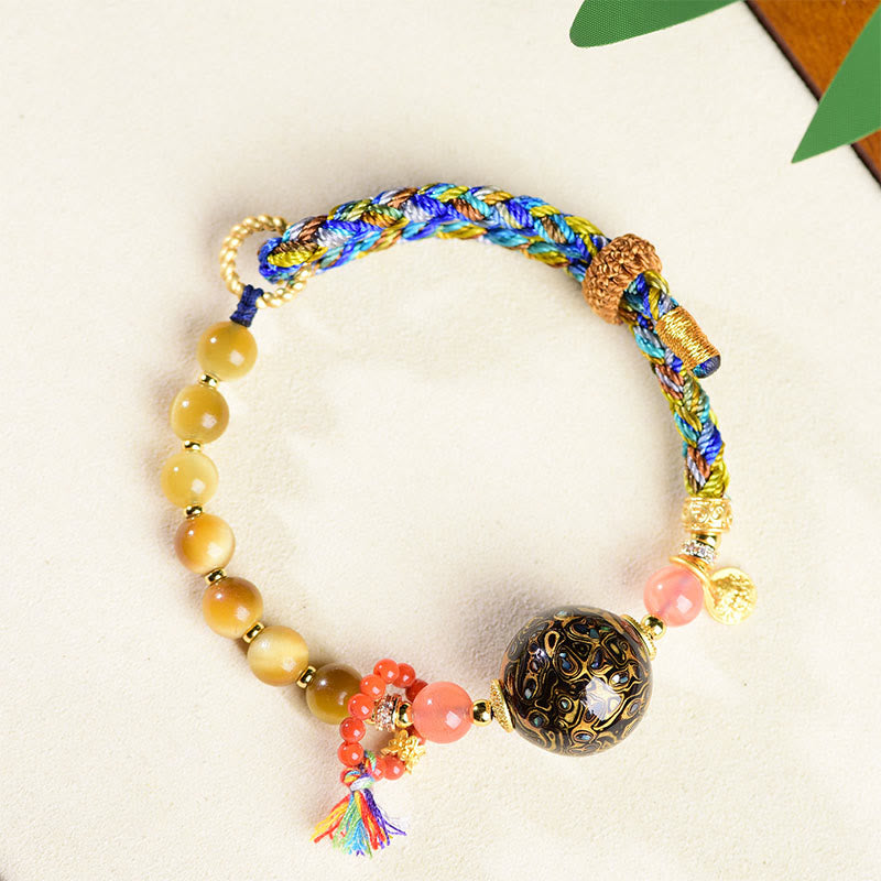 Buddha Stonesチベット漆ビーズ手編みタイガーアイ石守護ブレスレット - image 2