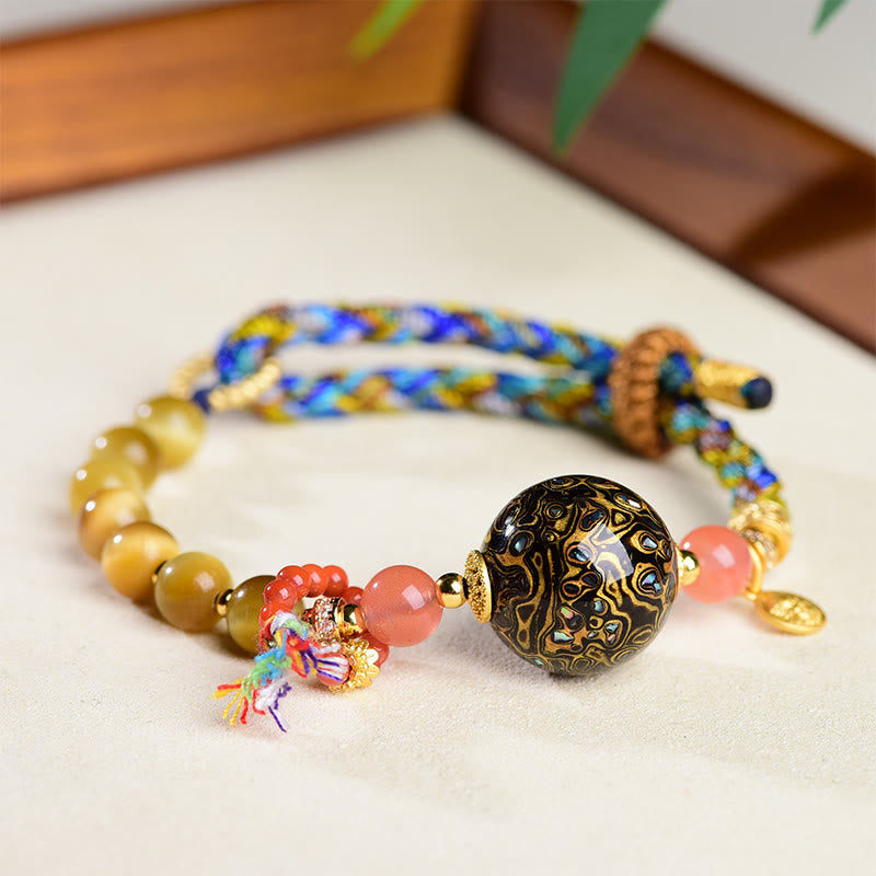 Buddha Stonesチベット漆ビーズ手編みタイガーアイ石守護ブレスレット - image 1