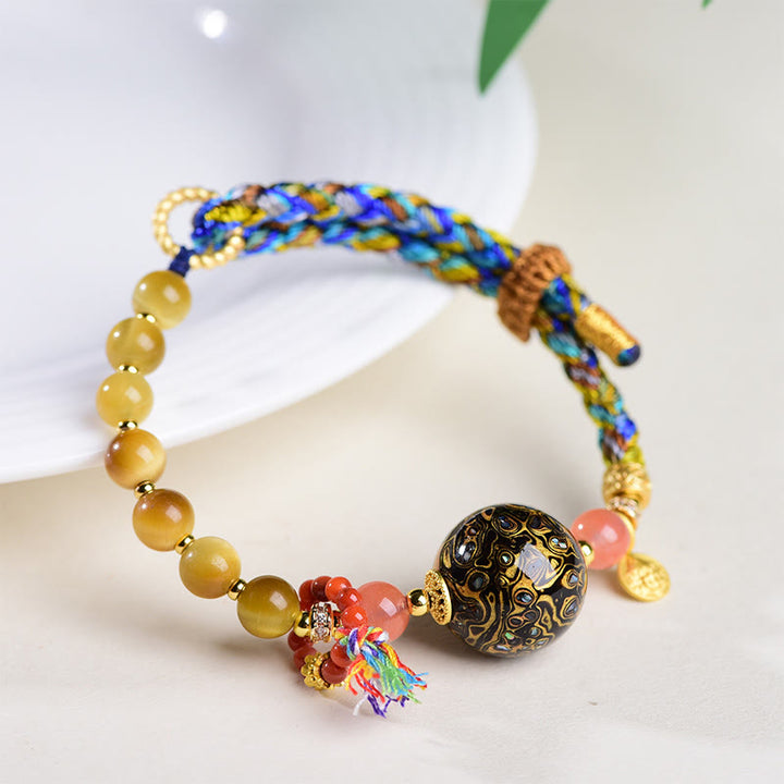 Buddha Stonesチベット漆ビーズ手編みタイガーアイ石守護ブレスレット - image 3