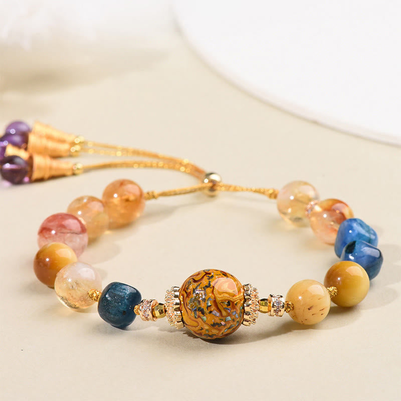 Buddha Stonesチベット漆ビーズ手編み各種クリスタルパワーブレスレット - 漆ビーズと各種クリスタル（手首周り：15～25cm） - image 0
