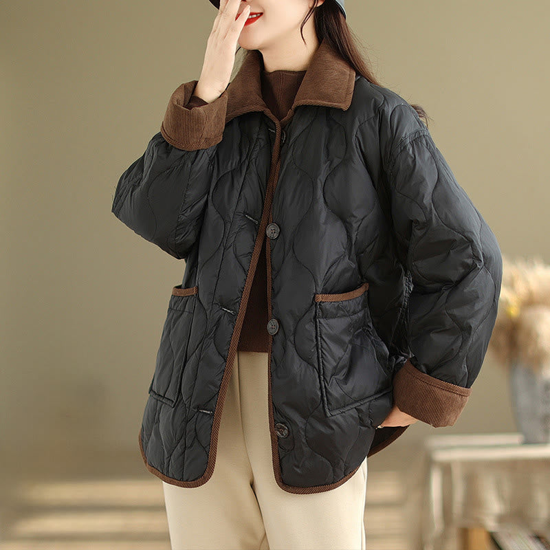 Buddha Stonesコントラストカラーラペルレディース長袖コットンジャケットポケット付き - 黒 - US14、 UK/AU18、 EU46 (2XL) - image 5