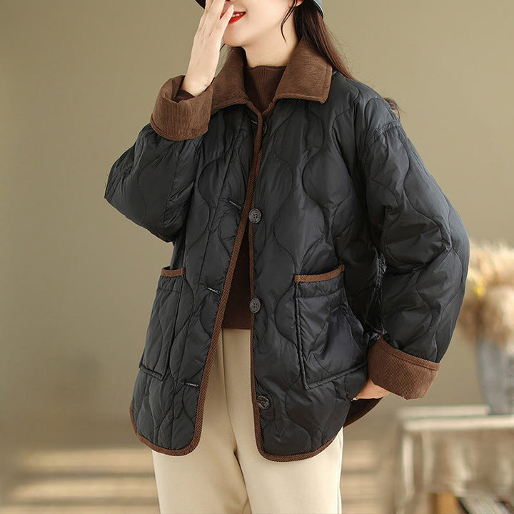 Buddha Stonesコントラストカラーラペルレディース長袖コットンジャケットポケット付き - 黒 - US14、 UK/AU18、 EU46 (2XL) - image 5