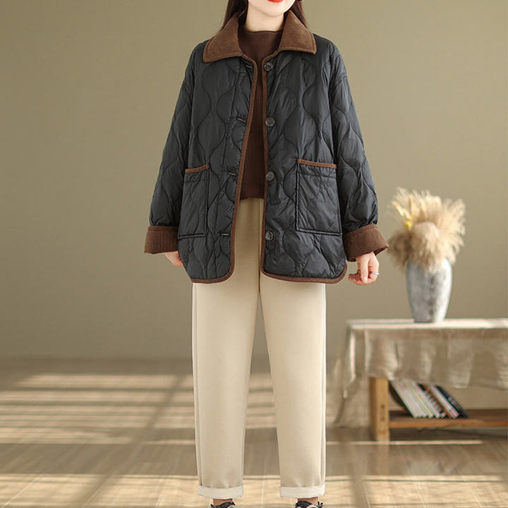 Buddha Stonesコントラストカラーラペルレディース長袖コットンジャケットポケット付き - image 10