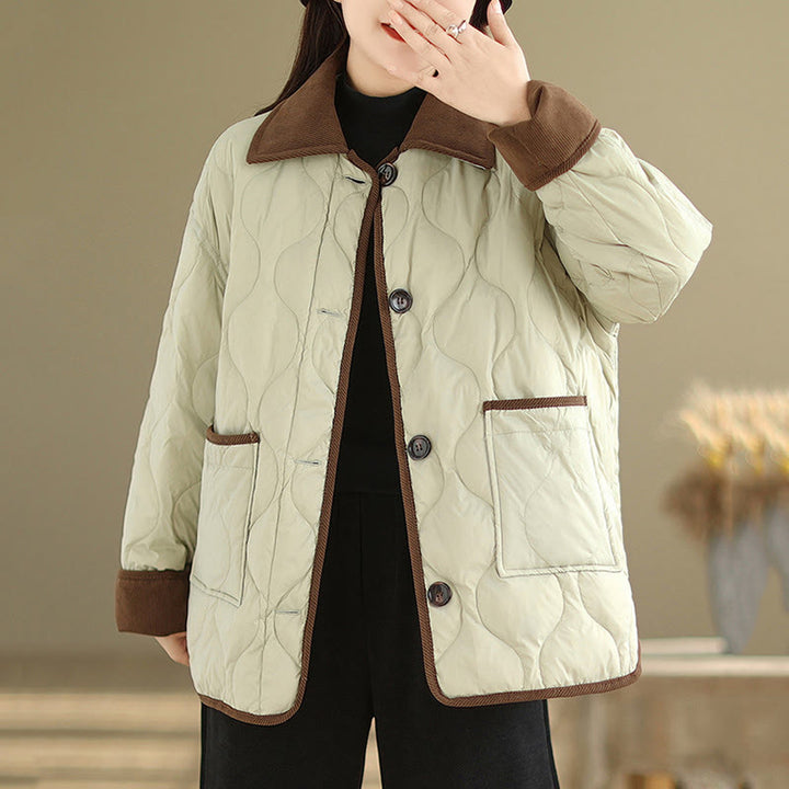 Buddha Stonesコントラストカラーラペルレディース長袖コットンジャケットポケット付き - image 14