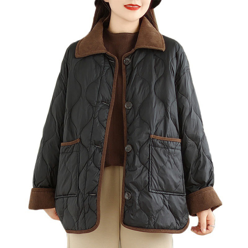 Buddha Stonesコントラストカラーラペルレディース長袖コットンジャケットポケット付き - image 12