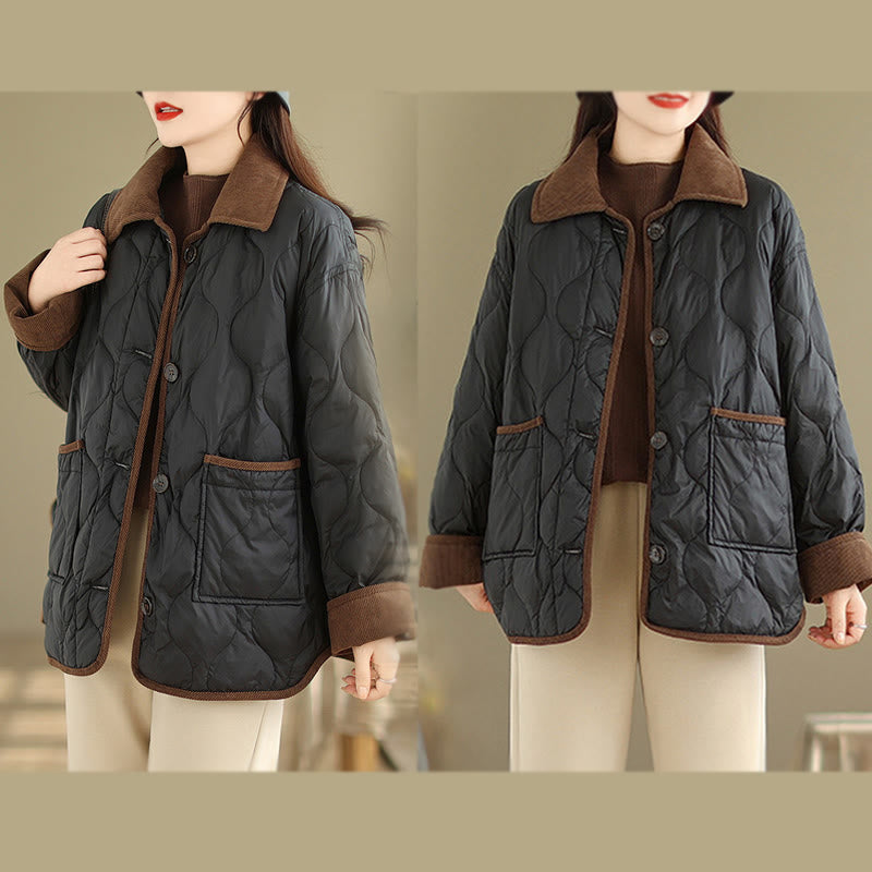 Buddha Stonesコントラストカラーラペルレディース長袖コットンジャケットポケット付き - image 11