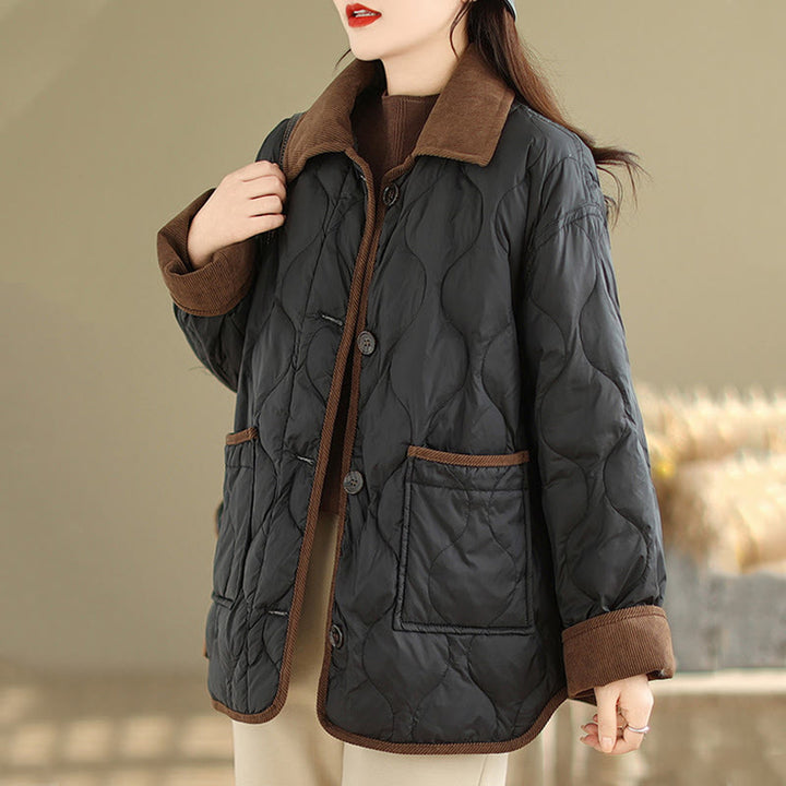 Buddha Stonesコントラストカラーラペルレディース長袖コットンジャケットポケット付き - image 6