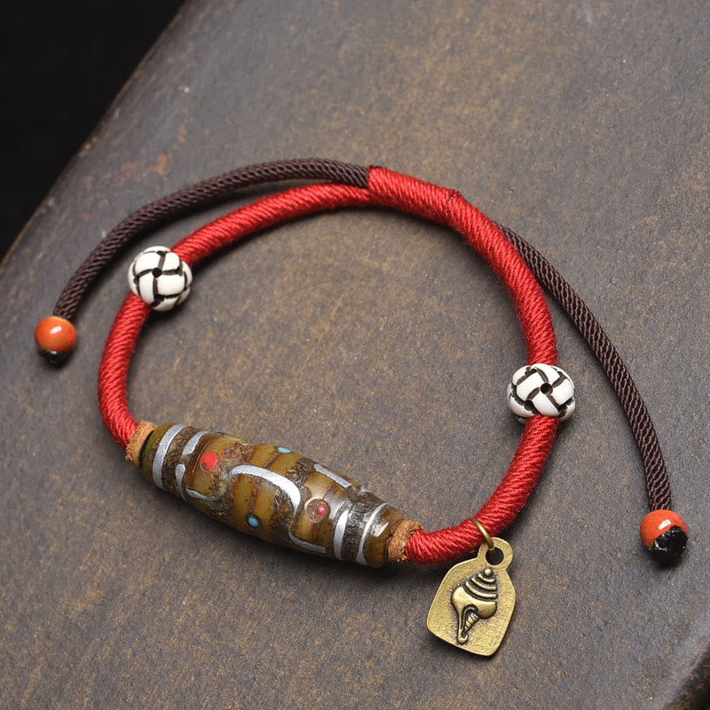 Buddha Stones手作りチベット九眼天珠護身ロープブレスレット - 赤いロープと九眼のDziビーズ（手首周り：16～20cm） - image 5