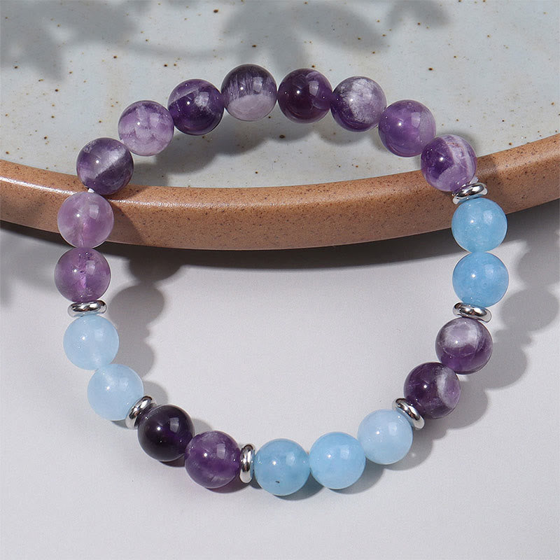 Buddha Stonesアメジスト アクアマリン スペーサービーズ 平和ブレスレット - image 1