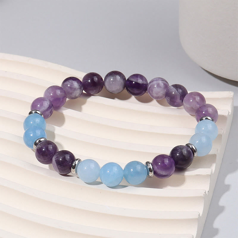 Buddha Stonesアメジスト アクアマリン スペーサービーズ 平和ブレスレット - アメジスト＆アクアマリン（手首周り：19～22cm） - image 0