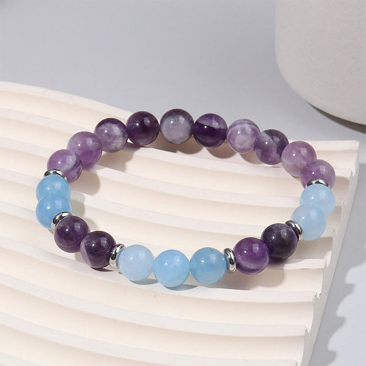 Buddha Stonesアメジスト アクアマリン スペーサービーズ 平和ブレスレット - アメジスト＆アクアマリン（手首周り：19～22cm） - image 0
