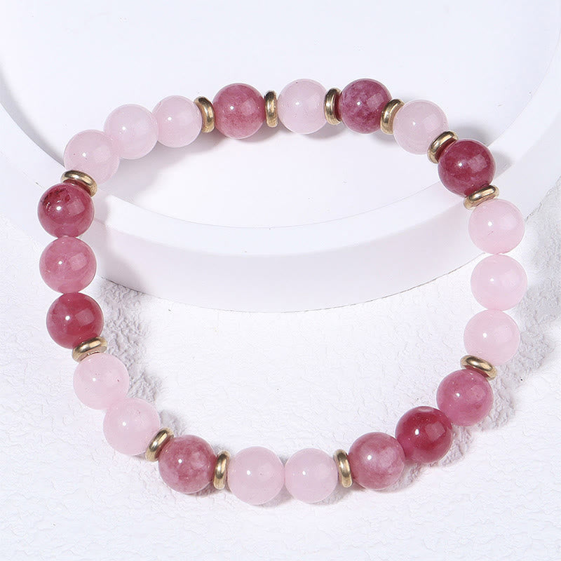 Buddha Stonesストロベリークォーツ ピンククリスタルビーズ ラブ幸運を呼ぶブレスレット - image 1