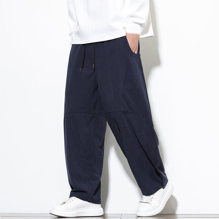 Buddha Stonesドローストリング 無地 テーパードデザイン コットンコーデュロイ メンズ ハーレムパンツ ポケット付き - image 3