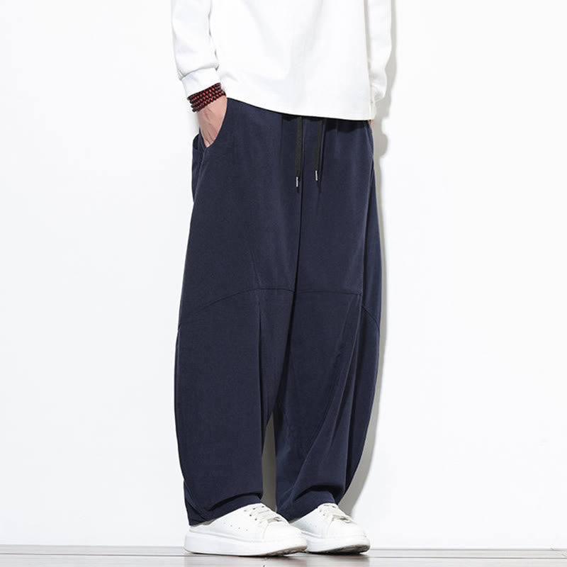 Buddha Stonesドローストリング 無地 テーパードデザイン コットンコーデュロイ メンズ ハーレムパンツ ポケット付き - image 4