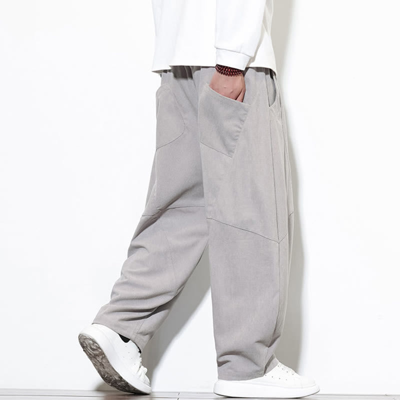 Buddha Stonesドローストリング 無地 テーパードデザイン コットンコーデュロイ メンズ ハーレムパンツ ポケット付き - image 12