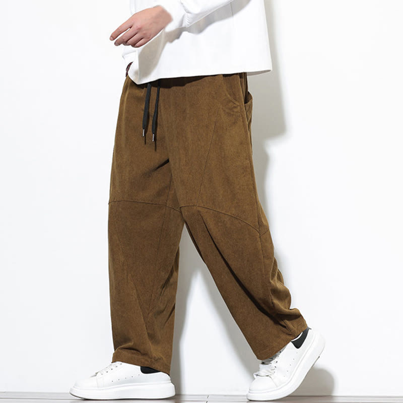 Buddha Stonesドローストリング 無地 テーパードデザイン コットンコーデュロイ メンズ ハーレムパンツ ポケット付き - image 31