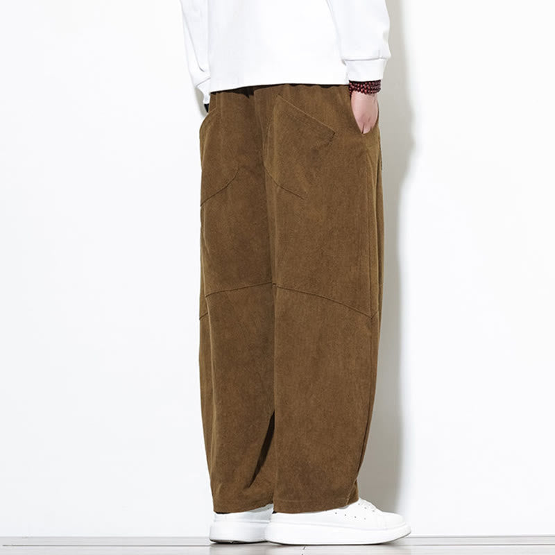 Buddha Stonesドローストリング 無地 テーパードデザイン コットンコーデュロイ メンズ ハーレムパンツ ポケット付き - image 33