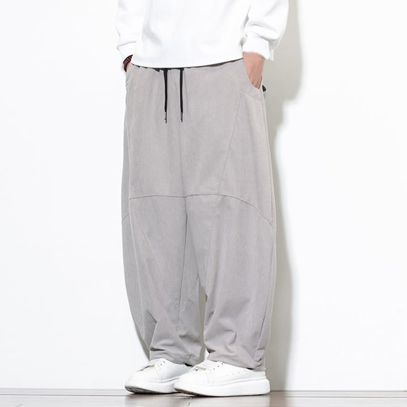 Buddha Stonesドローストリング 無地 テーパードデザイン コットンコーデュロイ メンズ ハーレムパンツ ポケット付き - image 13