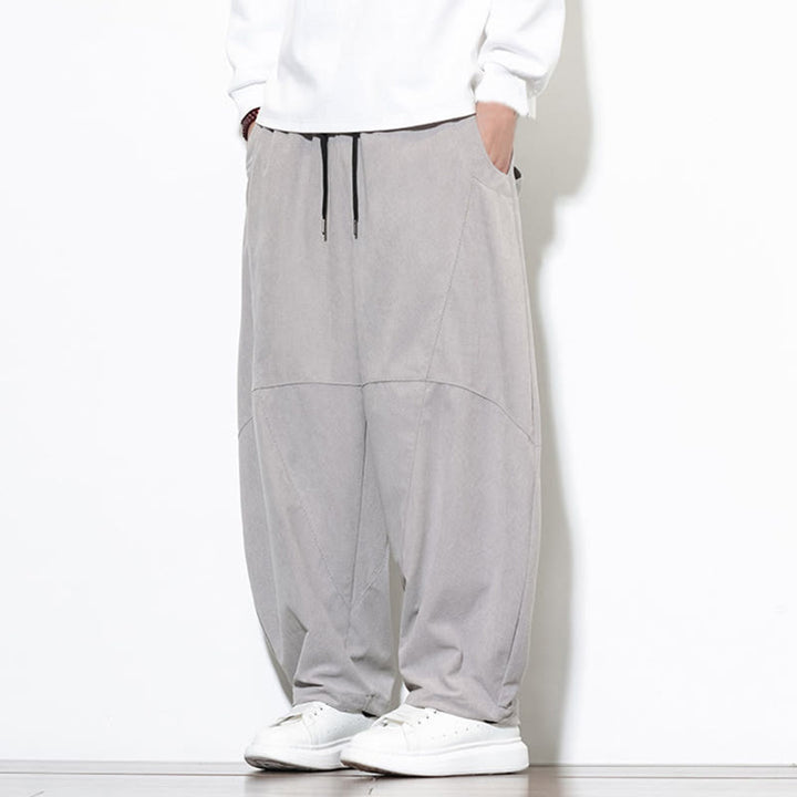 Buddha Stonesドローストリング 無地 テーパードデザイン コットンコーデュロイ メンズ ハーレムパンツ ポケット付き - image 13