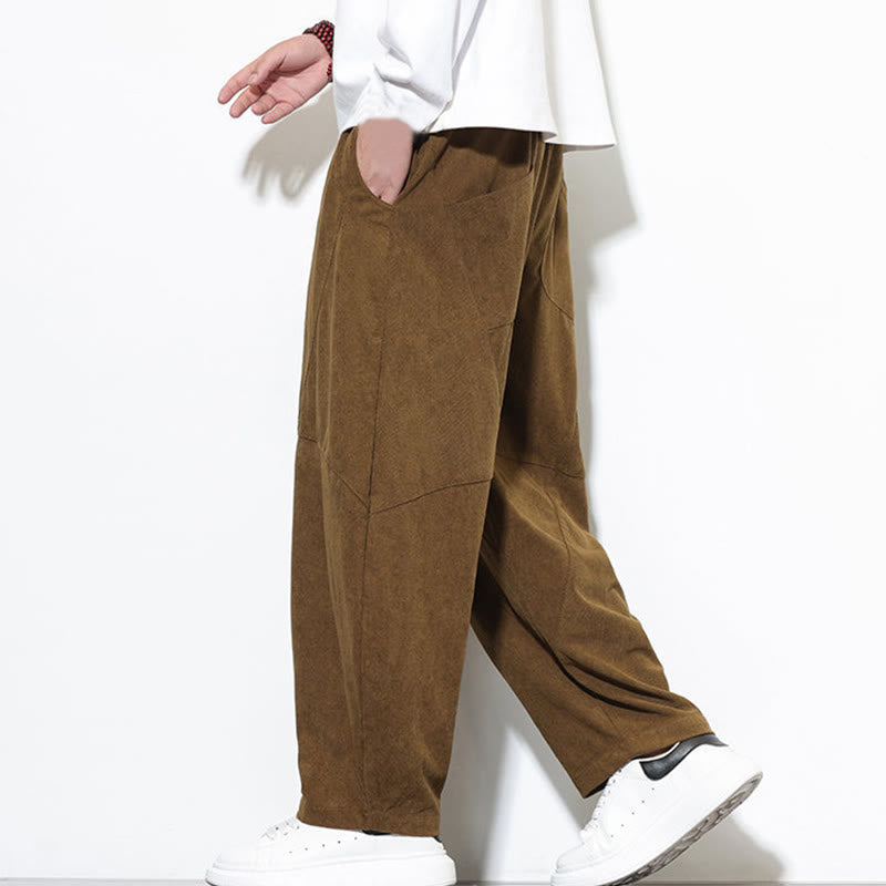 Buddha Stonesドローストリング 無地 テーパードデザイン コットンコーデュロイ メンズ ハーレムパンツ ポケット付き - image 36
