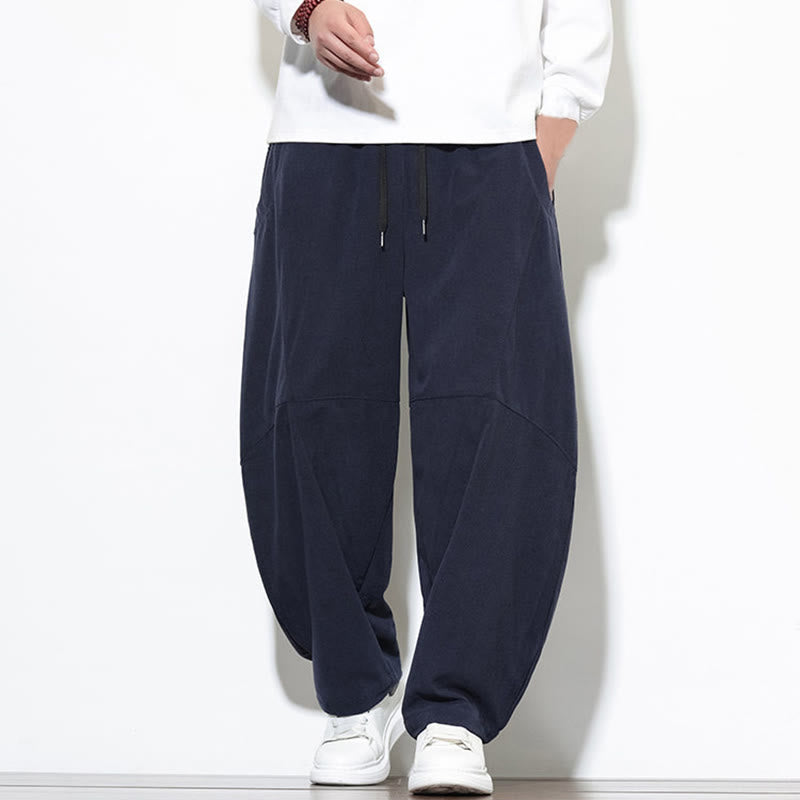 Buddha Stonesドローストリング 無地 テーパードデザイン コットンコーデュロイ メンズ ハーレムパンツ ポケット付き - ミッドナイトブルー - US/UK/AU46、 EU56 (5XL) - image 0