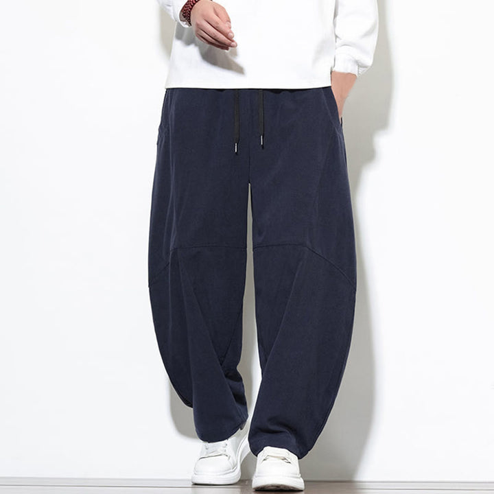 Buddha Stonesドローストリング 無地 テーパードデザイン コットンコーデュロイ メンズ ハーレムパンツ ポケット付き - ミッドナイトブルー - US/UK/AU46、 EU56 (5XL) - image 0