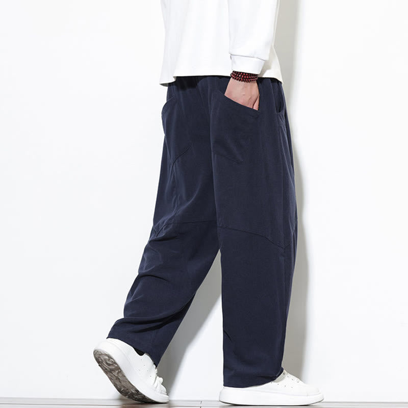 Buddha Stonesドローストリング 無地 テーパードデザイン コットンコーデュロイ メンズ ハーレムパンツ ポケット付き - image 5