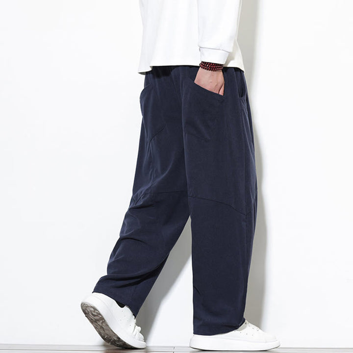Buddha Stonesドローストリング 無地 テーパードデザイン コットンコーデュロイ メンズ ハーレムパンツ ポケット付き - image 5