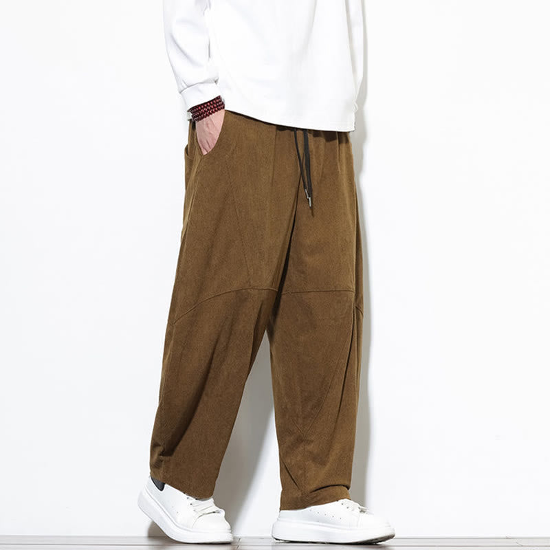 Buddha Stonesドローストリング 無地 テーパードデザイン コットンコーデュロイ メンズ ハーレムパンツ ポケット付き - image 35