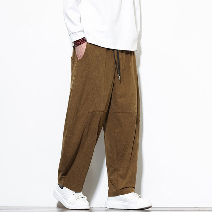 Buddha Stonesドローストリング 無地 テーパードデザイン コットンコーデュロイ メンズ ハーレムパンツ ポケット付き - image 35