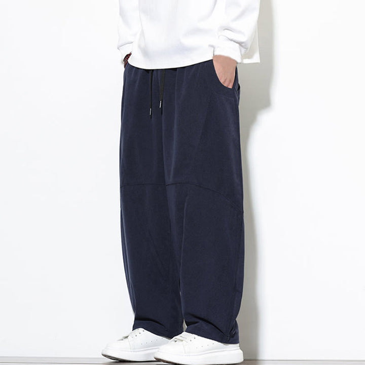 Buddha Stonesドローストリング 無地 テーパードデザイン コットンコーデュロイ メンズ ハーレムパンツ ポケット付き - image 2