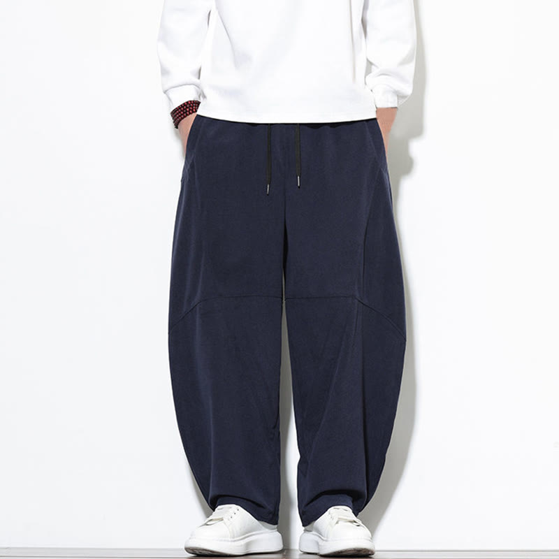 Buddha Stonesドローストリング 無地 テーパードデザイン コットンコーデュロイ メンズ ハーレムパンツ ポケット付き - image 1